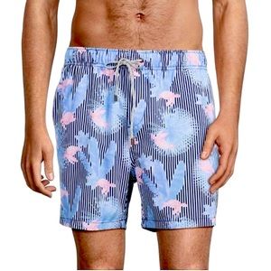 Vintage Summer Swim Shorts Tropical Turtle Print